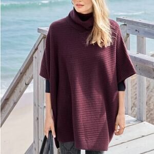 Garnet Hill Horizontal-Rib Goji Berry Cashmere Oversized Sweater Cape - L